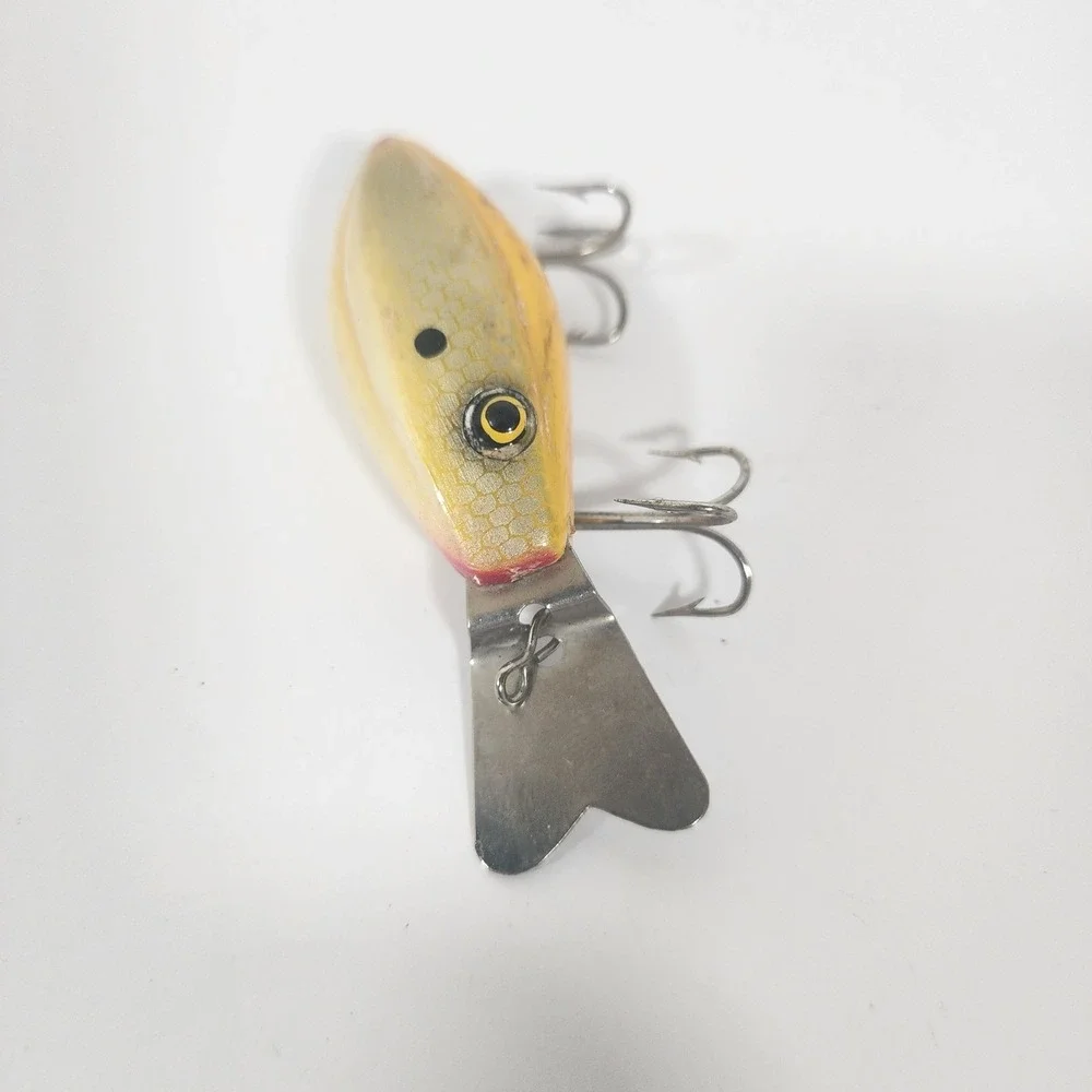 Vintage Creek King Side Shaft Crankbait Fishing Lure Yellow Gold Scale 2.25